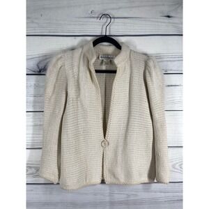 Jessica Knits Cardigan Vintage Womens Hand Loomed Angora Cream Sweater